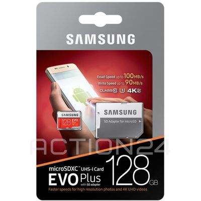 Карта памяти microSDXC Samsung EVO Plus 128GB с адаптером (100/90 Mb/s) UHS-I