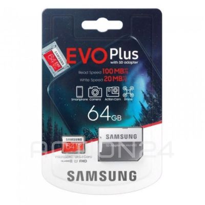 Карта памяти microSDXC Samsung EVO Plus 64GB с адаптером (100/20 Mb/s) UHS-I
