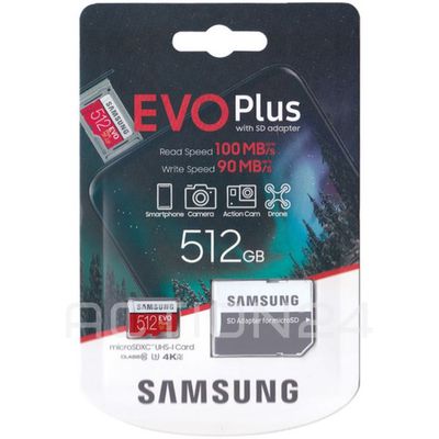 Карта памяти microSDXC Samsung EVO Plus 512GB с адаптером (100/90 Mb/s) UHS-I