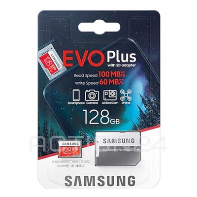 Карта памяти microSDXC Samsung EVO Plus 128GB с адаптером (100/60 Mb/s) UHS-I