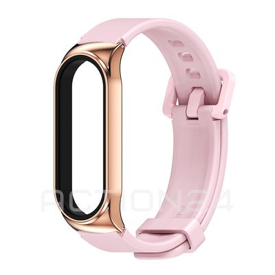 Силиконовый ремешок для Xiaomi Smart Band 8 с металлической оправой (розовый)