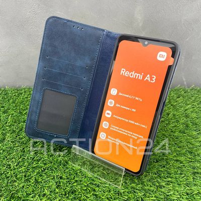 Чехол книжка Xiaomi Redmi A3 с кошельком (синий)