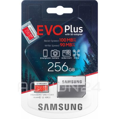 Карта памяти microSDXC Samsung EVO Plus 256GB с адаптером (100/90 Mb/s) UHS-I
