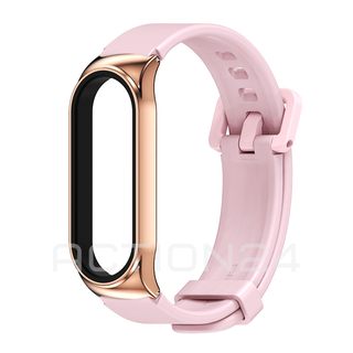Силиконовый ремешок для Xiaomi Smart Band 8 с металлической оправой (розовый) #1