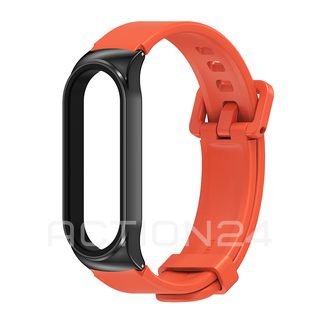 Силиконовый ремешок для Xiaomi Smart Band 8 с металлической оправой (оранжевый) #1